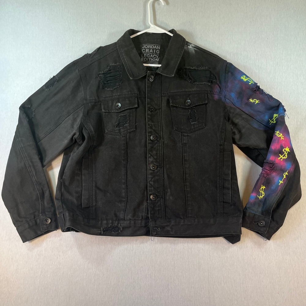 Jordan Craig Legacy Edition Denim Jacket Mens 2XL Distressed Black Drip God
